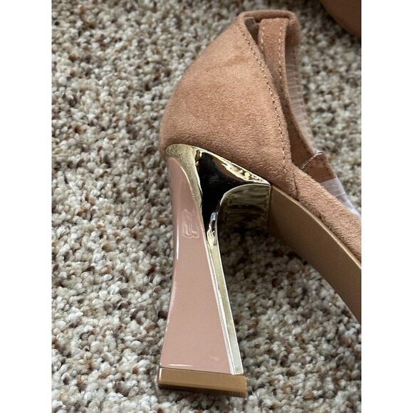 Women Suede Ankle Strap Pump Chunky Heel Pointed Toe Wedding Kitten Heels 5.5 - Picture 6 of 10